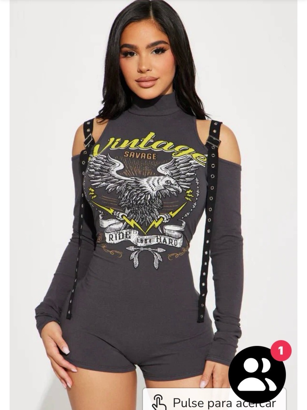 Fashion Nova Charcoal Cold-Shoulder Graphic Crop Top Romper